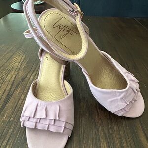 Latigo Purple Sandals with Ankle Strap and Ruffle Detail